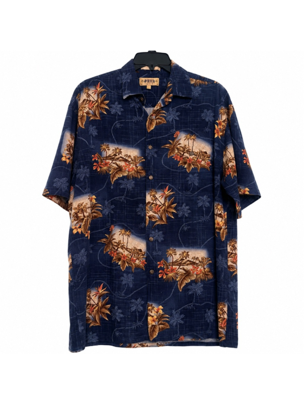 Campia Moda Hawaiian Aloha Shirt Men’s Large Blue Tropical Palm Tree Floral Camp - Picture 2 of 7
